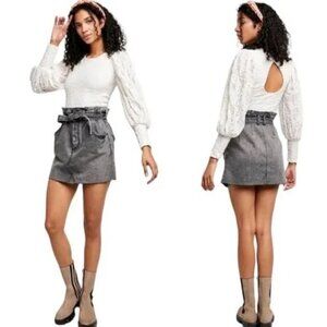 Free People East of Eden Black Denim Belted Mini Skirt